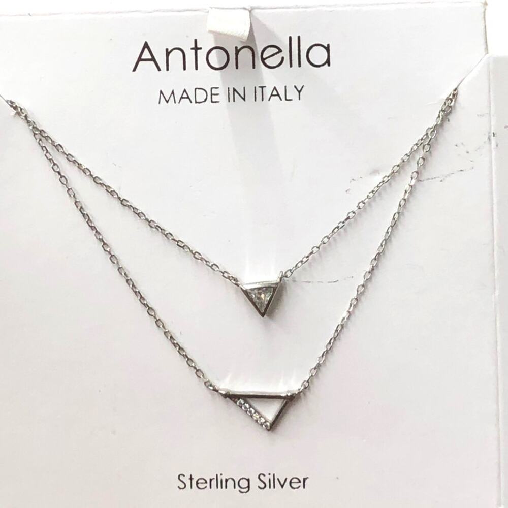 Antonella Sterling Silver Layered Arrows Necklace Crystal Triangles